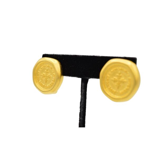 Givenchy Vintage Logo Coin Clip On Earrings Brushed Gold Chunky NOS Signed BinW - Picture 3 of 10